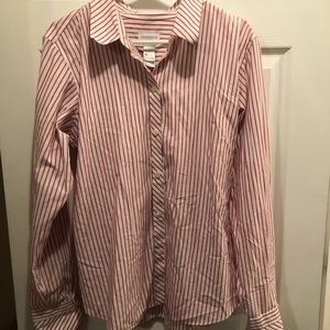 Red/white striped women’s dress shirt long sleeves
